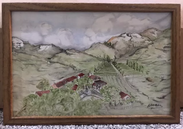 Spanish Rural Countryside Mountains Painted Framed Slate/Tile? Arribas