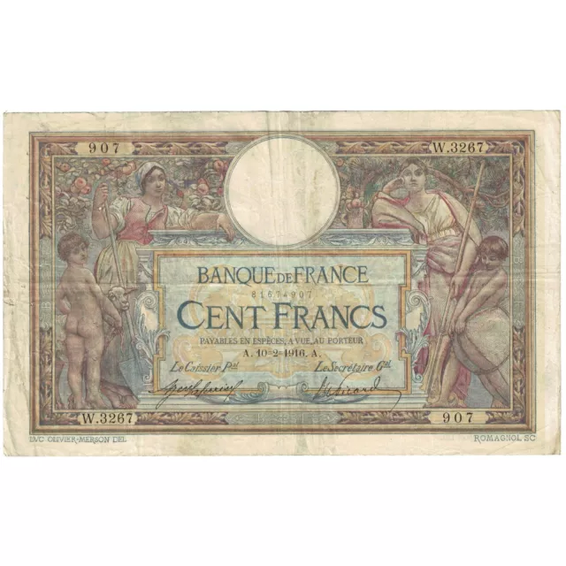 [#192394] France, 100 Francs, Luc Olivier Merson, 1916, W.3267, VF, Fayette:23.8