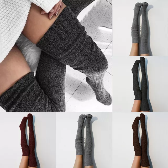 Womens Long Socks Winter Thigh High Over-Knee Knitted Thick Leggings Leg Warm