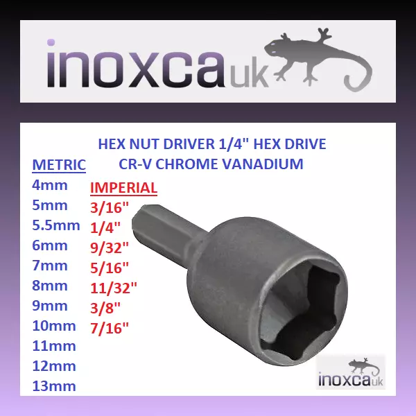 Hexagon Nut Driver 1/4" 0.25" Hex Bolt Drive Metric & Imperial Cr-V Nut Spinner