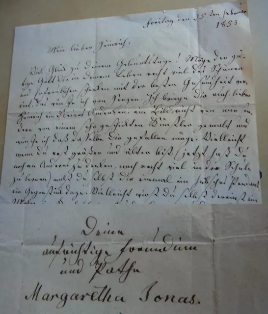Bildstickerin & Malerin Margarethe JONAS (1783-1858): Brief BERLIN 1853