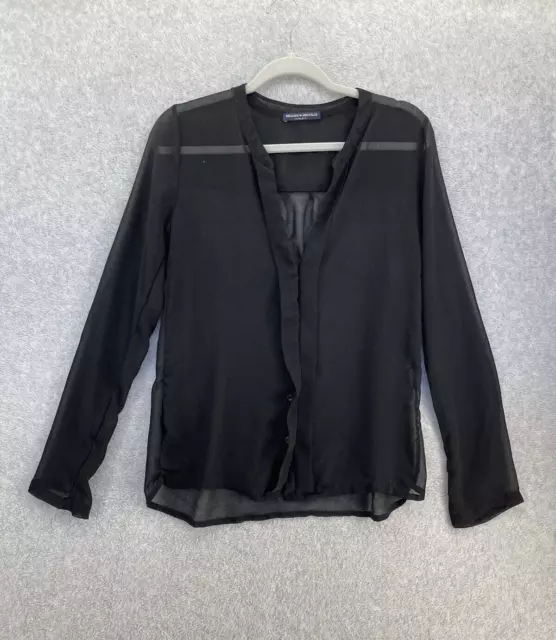 Brandy Melville Women's Button Down Blouse Long Sleeve Solid Black Sheer One Siz