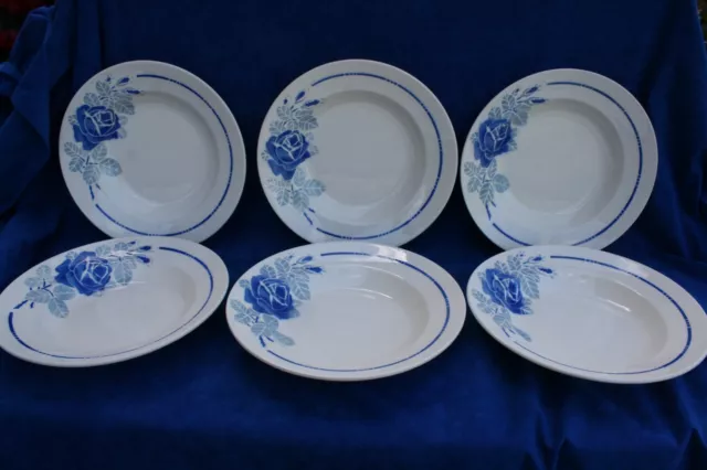 6 assiettes creuses Badonviller rose EDUC bleue