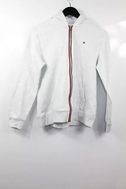 Tommy Hilfiger Women's Light Grey Fleece Full Zip Hooded Jumper Size M Medium