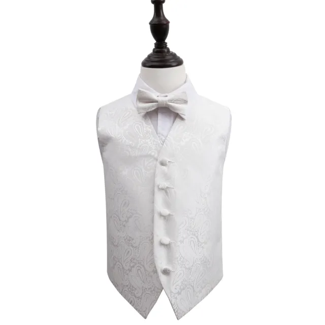DQT Woven Floral Paisley Ivory Boys Wedding Waistcoat & Bow Tie Set