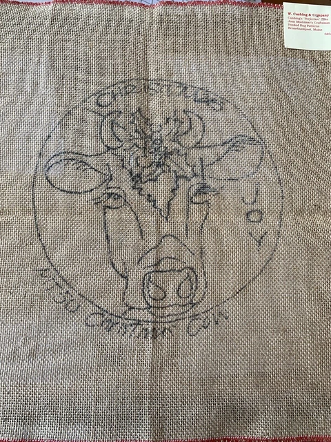 Patrón de enganche de alfombra ""Vaca de Navidad"" 9"" de diámetro almohadilla silla arpillera marco