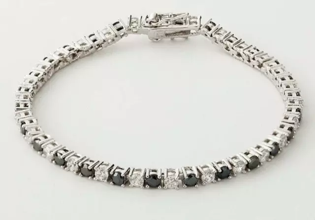 8.00CT Lab-Created Onyx Noir Simple Rangée Tennis Bracelet En 925 Argent