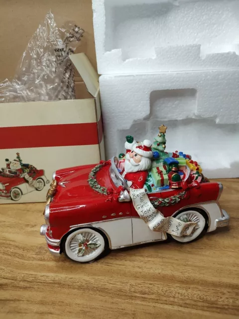 Fitz & Floyd Holiday Musical Merry & Bright Santa in Car and W/BOX