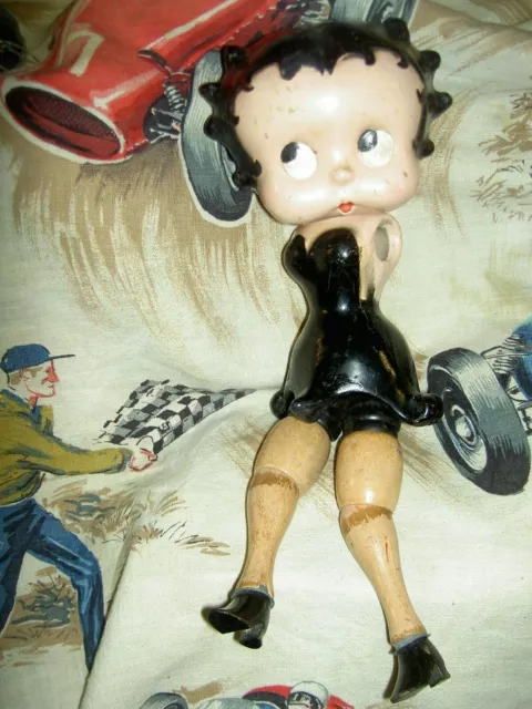 Antique, "BETTY BOOP", Cameo wood segmented COMIC char. doll label black dress👀 2