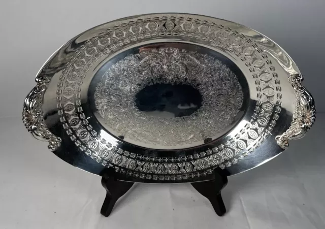 Antique Barker Ellis Edwardian Silver Plate Pierced Basket Serving Tray