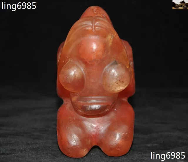 China red crystal carved Hongshan Culture kneel beast head Helios Sun God Statue