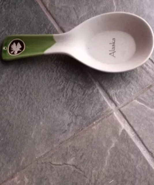 Alaska Spoon Rest Pottery Green Glazed Handle With Moose Head