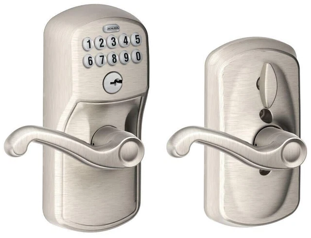 Schlage FE595 PLY619 FLA Flex Lock Keypad Entry Lock Leverset Satin Nickel