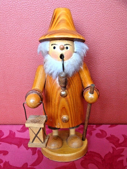 original Erzgebirge Räuchermann Wichtel Nachtwächter natur 20 cm, alt DDR