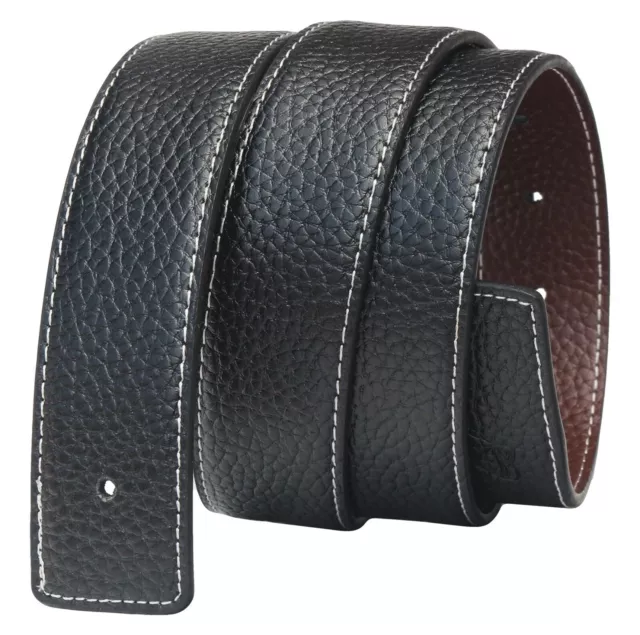 38mm Mens Solid Strap Genuine Leather Belt Replace Without Pin Buckle Snaps