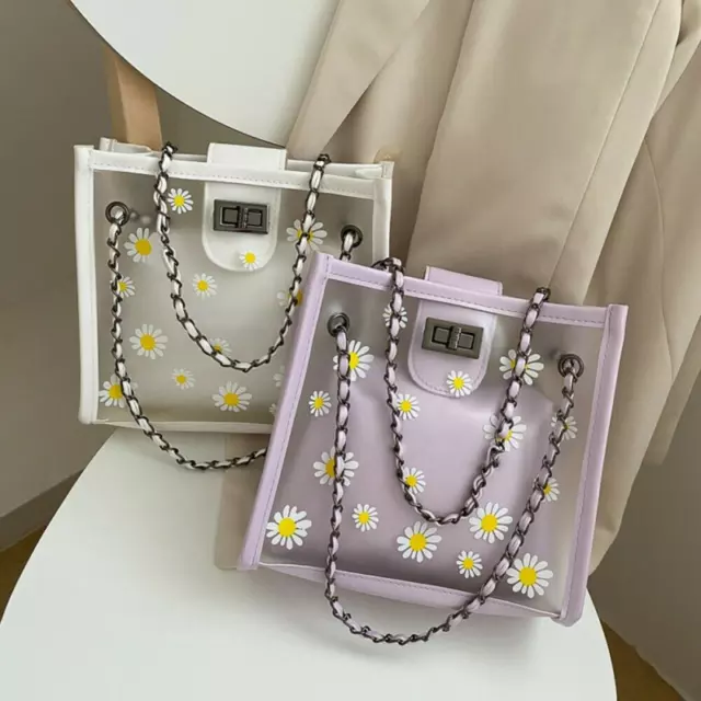 Transparent PVC Shoulder Bags Daisy Flower Jelly Tote Bag Clutch Pouch Travel...