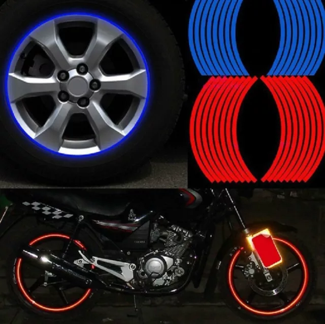 16pcs 8mm Motorbike Car Reflective Rim Tape Wheel Sticker Trim Motorcycle NEW