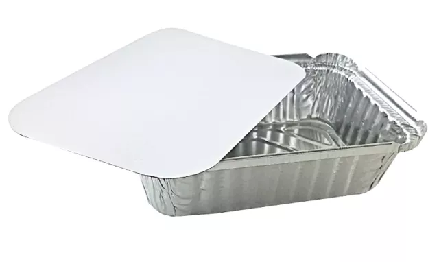 Handi-Foil 1-1/2 lb. Oblong Deep Aluminum Take-Out Pan w/Board Lid 100 Sets