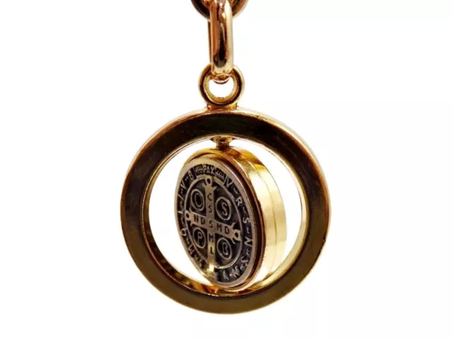 Two Toned Detailed St Saint Benedict Rotating Medal Keychain 2.75 Inch 4
