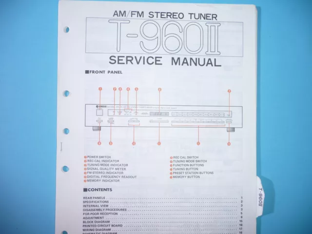 Service Manual Instructions for Yamaha T-960 II, Original