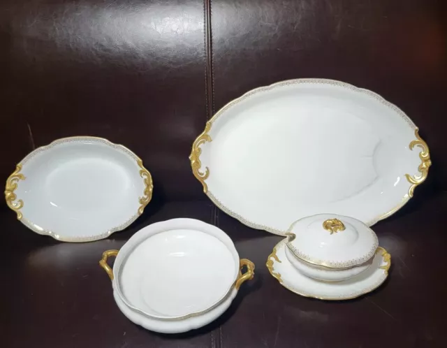 D&C France Bernardaud Limoges White Gold Platter Gravy Boat Lot Of 4 Dinnerware 3