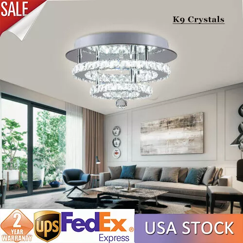 Luxury K9 Crystal Pendant Lamp LED Chandelier Flush Mount Ceiling Light Fixture