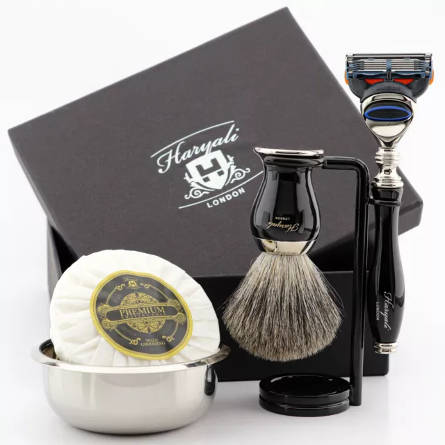 Mens Shaving Gift Kit 3 Edge Razor, Shaving Brush, Soap, Bowl Beard Grooming Kit