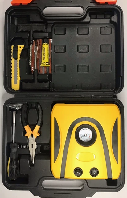 Kit De Réparation De Pneus Avec Compresseur Air - Trousse De Rangement EVA Robuste, 23x19x7 Cm, Pour Voiture Et Vélo - 4
