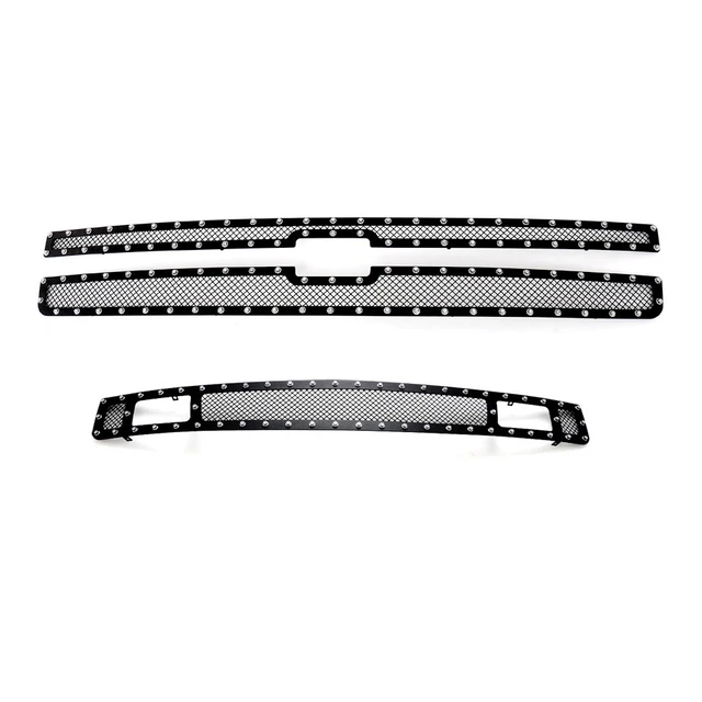 Fits 2007-2013 Chevy Silverado 1500 Black Rivet Mesh Grille Replace Combo Pack