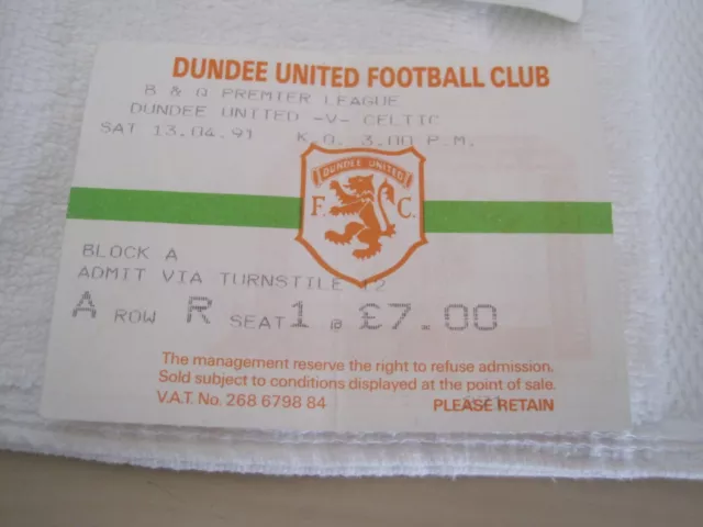 Dundee United v Celtic ticket stub - 13/04/91 - premier league