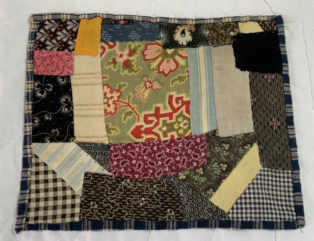 Vintage Antique Patchwork Quilt Table Topper, Crazy, Early Calicos, Blue, Multi