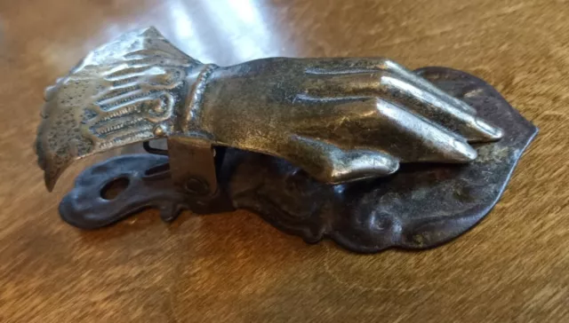 Old Brass Hand Crafted Engraved Lady Hand Shape Paper Clip 1930's VINTAGE