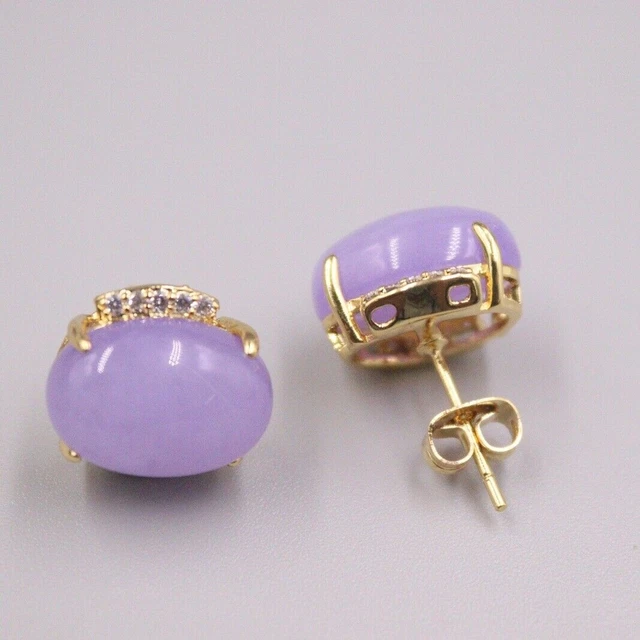 18K GP Alloy Heating Jade Earrings Women's Purple Round Stud Earrings Charms