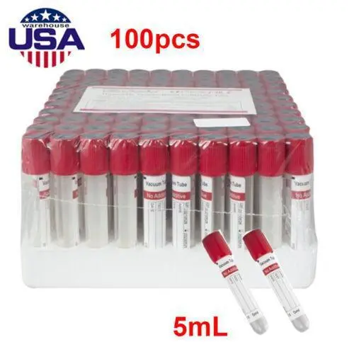 100pcs Blood Collection Tubes - No Additive 12x75mm 5mL