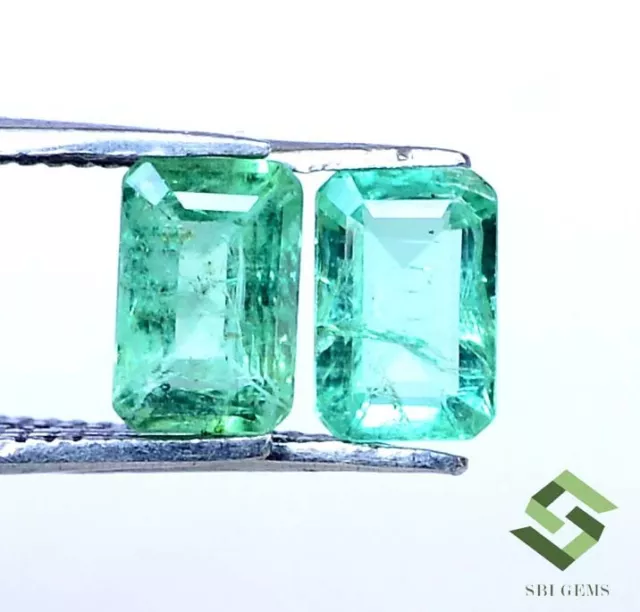 6x4 mm Certified Natural Emerald Octagon Cut Pair 1.11 Cts Untreated Loose Gems