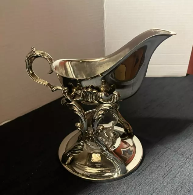 Vintage F.B. ROGERS SILVER Plated Tilting Gravy Boat with Candle Warmer Stand