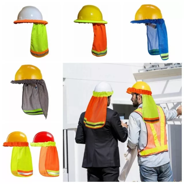 Safety Hard Hat Neck Shield Helmet Sun Shade Hi Vis Reflective Stripe