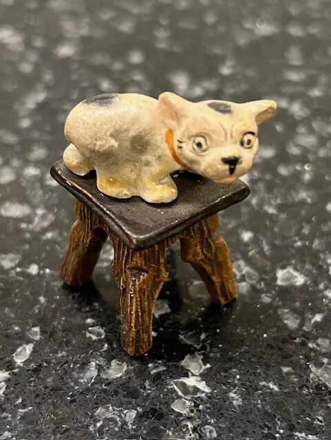 Vintage Composite White Dog Terrier on Stool Figurine Collectible