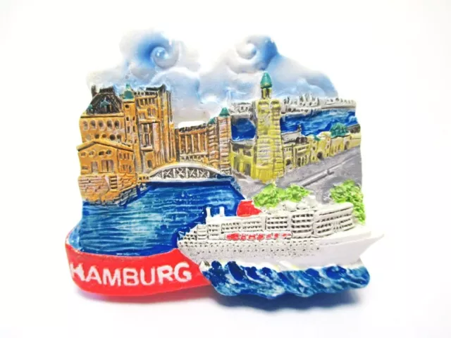 Hamburg Magnet Kreuzfahrtschiff Hafen Speicherstadt Poly Souvenir Germany