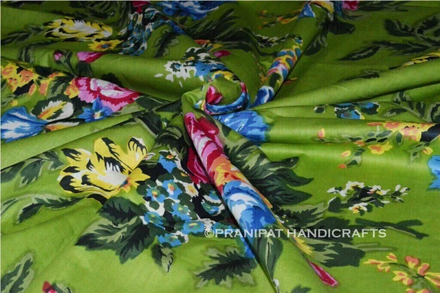 Femme Imprimé Floral Coton Hippie Doux de Luxe Vert Robe Faisant Tissu Par Yard
