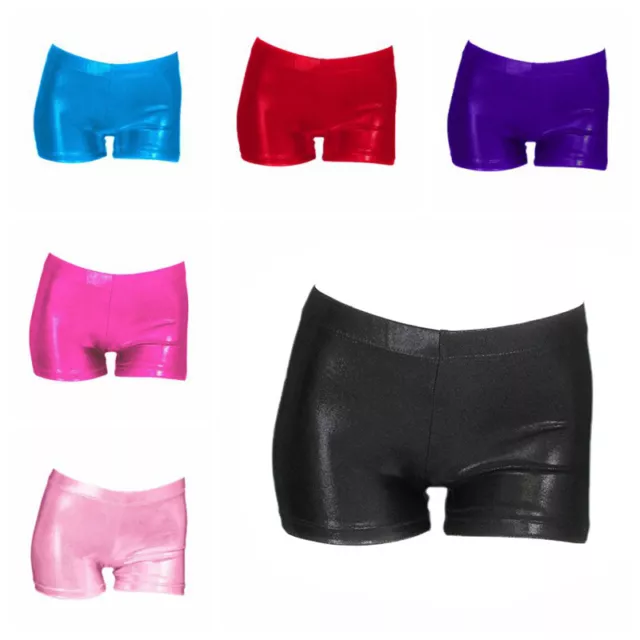 Kids Girls Sport Dance Shorts Shiny Metallic Gym Workout Bottoms Summer Pants