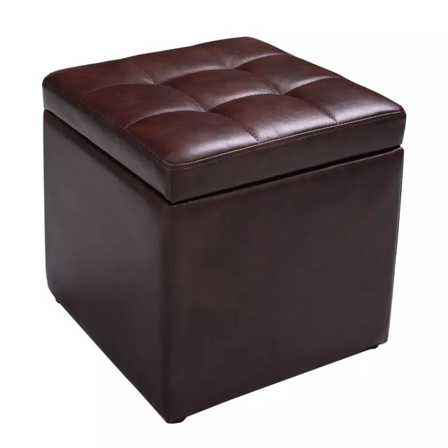 Faux Leather Storage Ottoman Cube Pouffe Storage Toy Box Padded Foot Stool