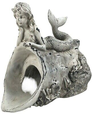 Nantucket 8" Ceramic Silver Mermaid On Shell Statue Figurine Tabletop Home Decor