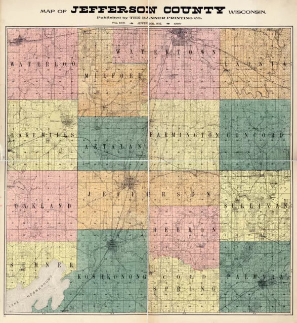1900 Farm Line Map of Jefferson County Wisconsin
