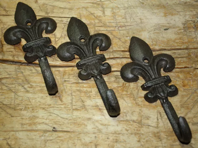 12 Cast Iron Antique Style Rustic Fleur De Lis Coat Hooks Hat Hook Rack Towel #6