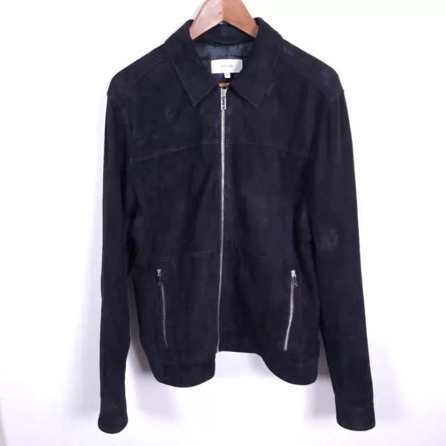 REISS Goat Leather Jacket Medium M Black Soft Smart Casual Bomber 1620