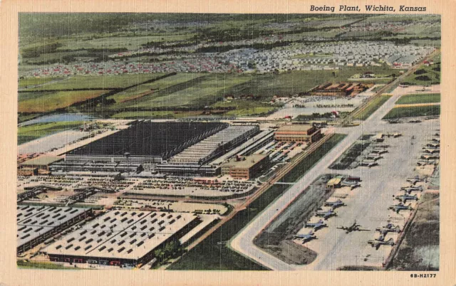 Vintage Postcard Aerial View, Boeing Plant, Wichita, Kansas WW2