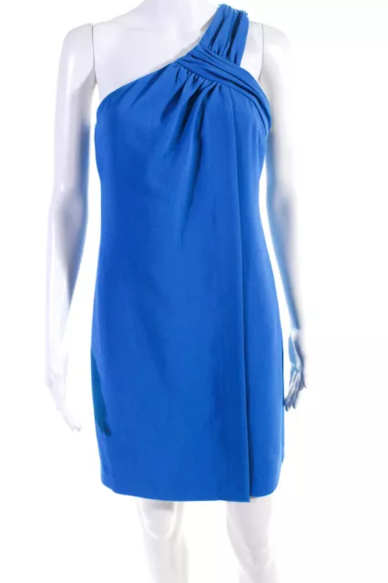 Trina Turk Womens 'Plumeria' One Shoulder Short Pleated Sheath Dress Blue Size 2