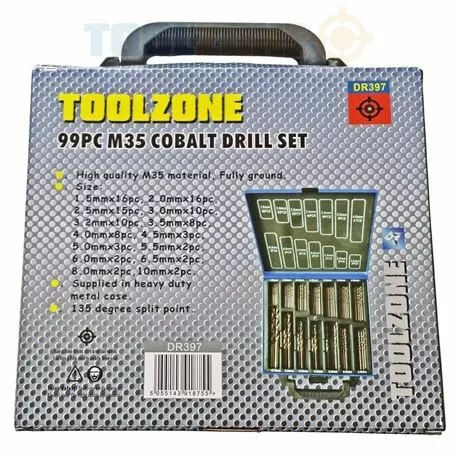 Toolzone 99 Piece Cobalt Drill Bit Set Stainless Steel M35 Metal HSS Kit 3