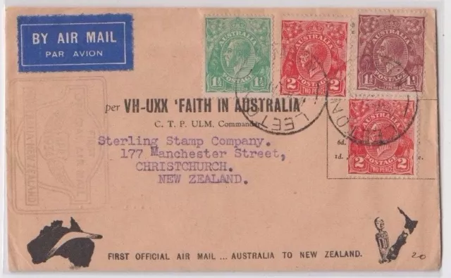 Stamps various KGV issues 1934 Faith in Australia New Zealand flight cover